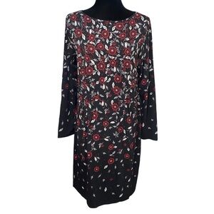 J Jill Wearever Floral Knit Dress Black Red Boat Neck Lagenlook Small